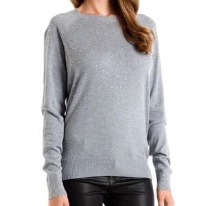 Ted Baker Light Gray Rhinestone Crew Neck Sweater